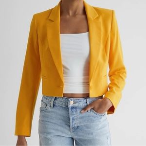 EXPRESS Notch Lapel One Button Crop Blazer Jacket Mango Orange